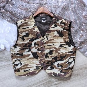Vtg Camo Woodsy boho heavy bead vest crop top m